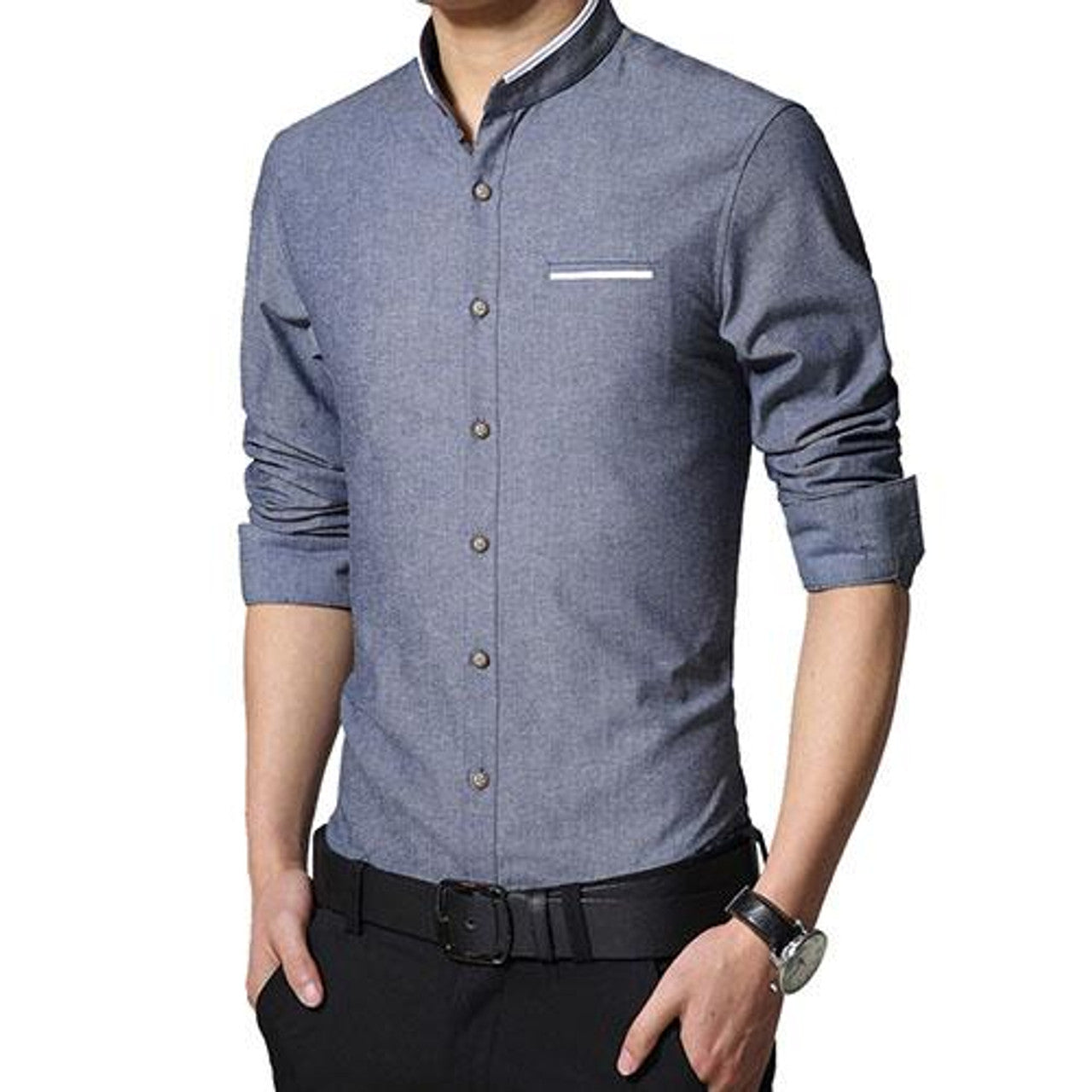 Chemise slim longues manches à col mandarin