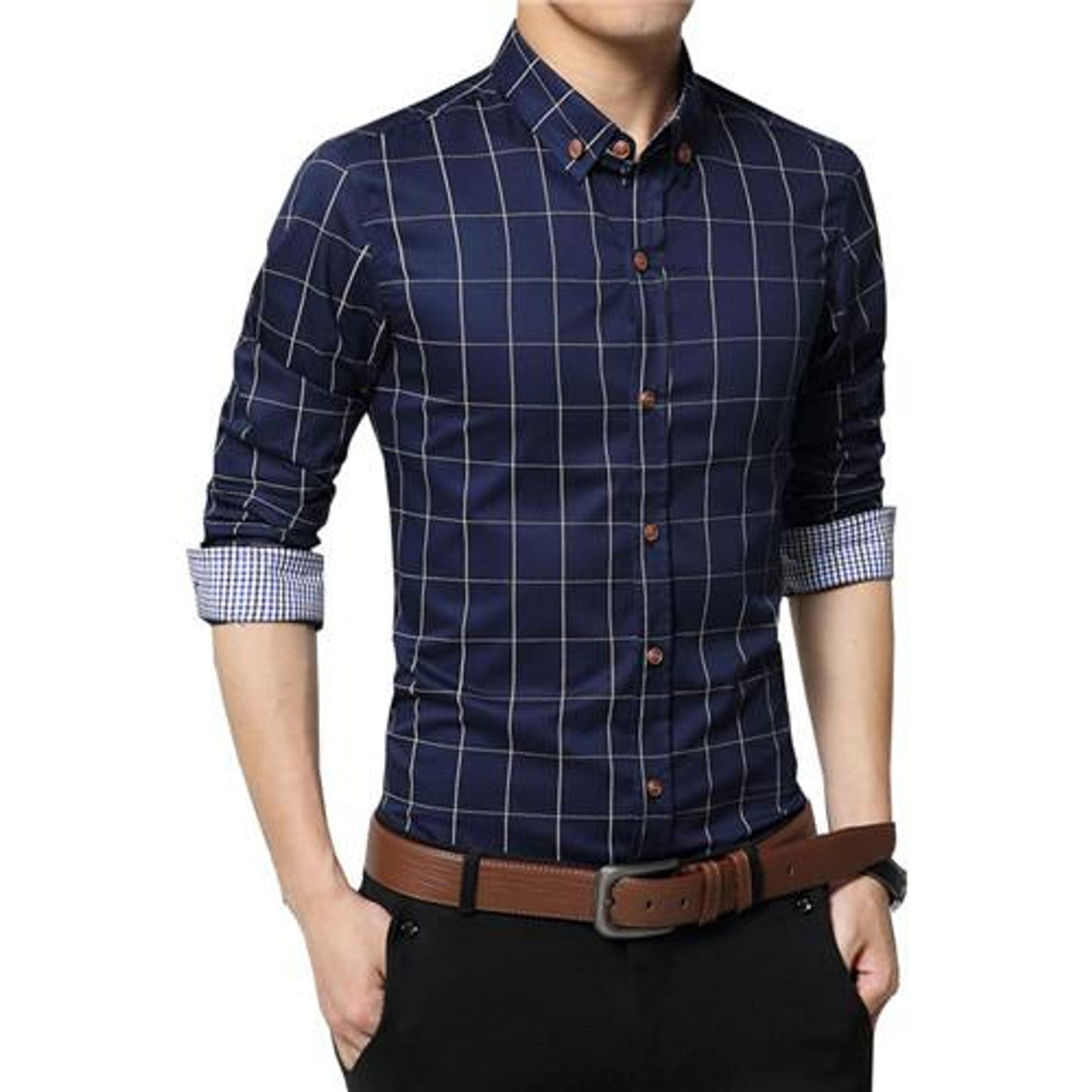 Chemise à carreaux slim fit, manches longues