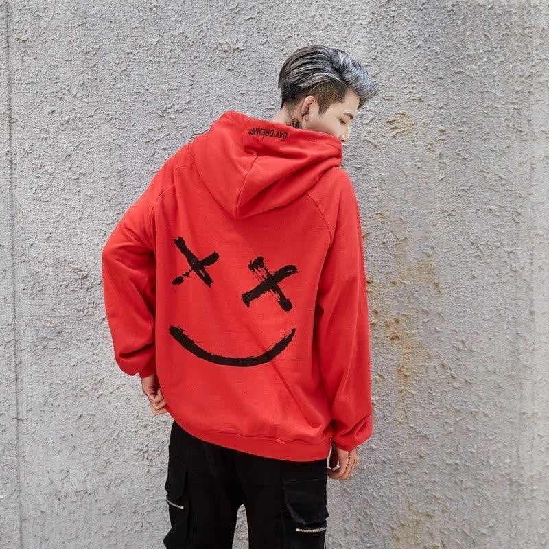 Sweat Hoodie SMILE - Rouge / S - Boutique en ligne Streetwear