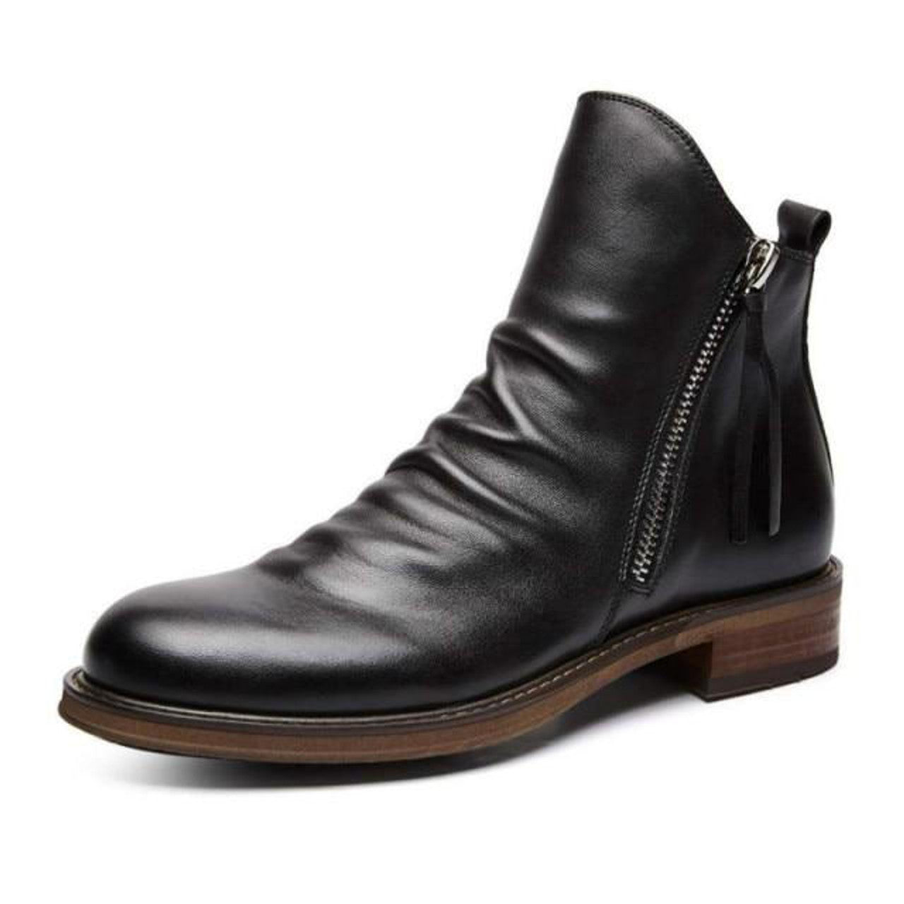 Bottes Montantes Zippées en Cuir