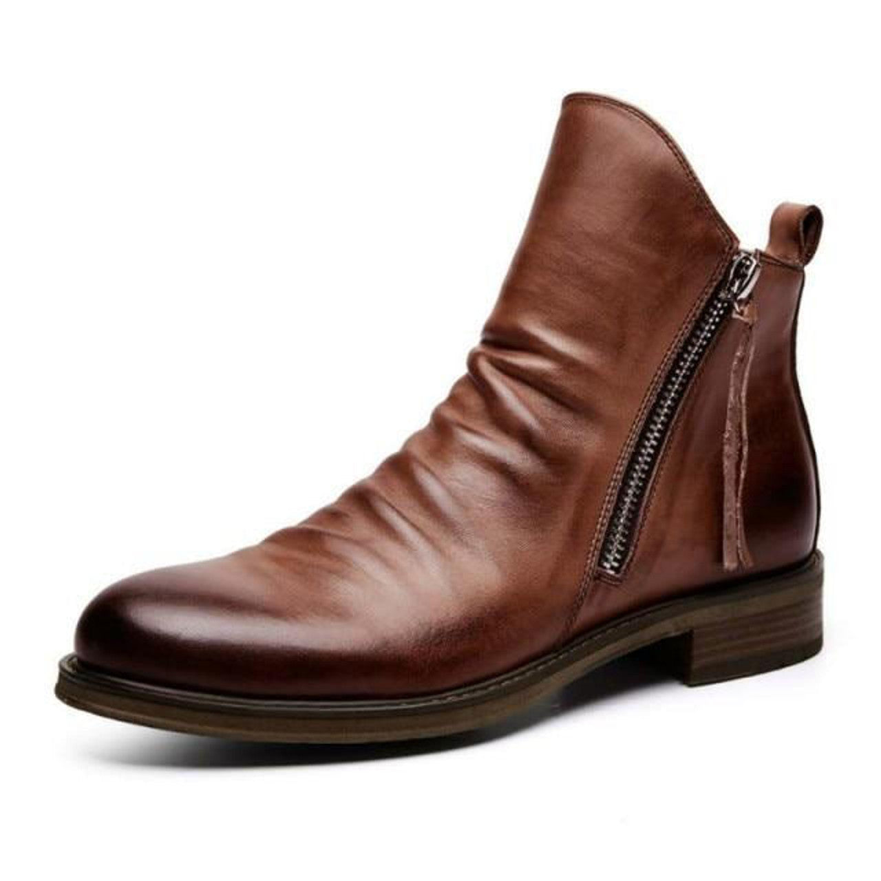 Bottes Montantes Zippées en Cuir