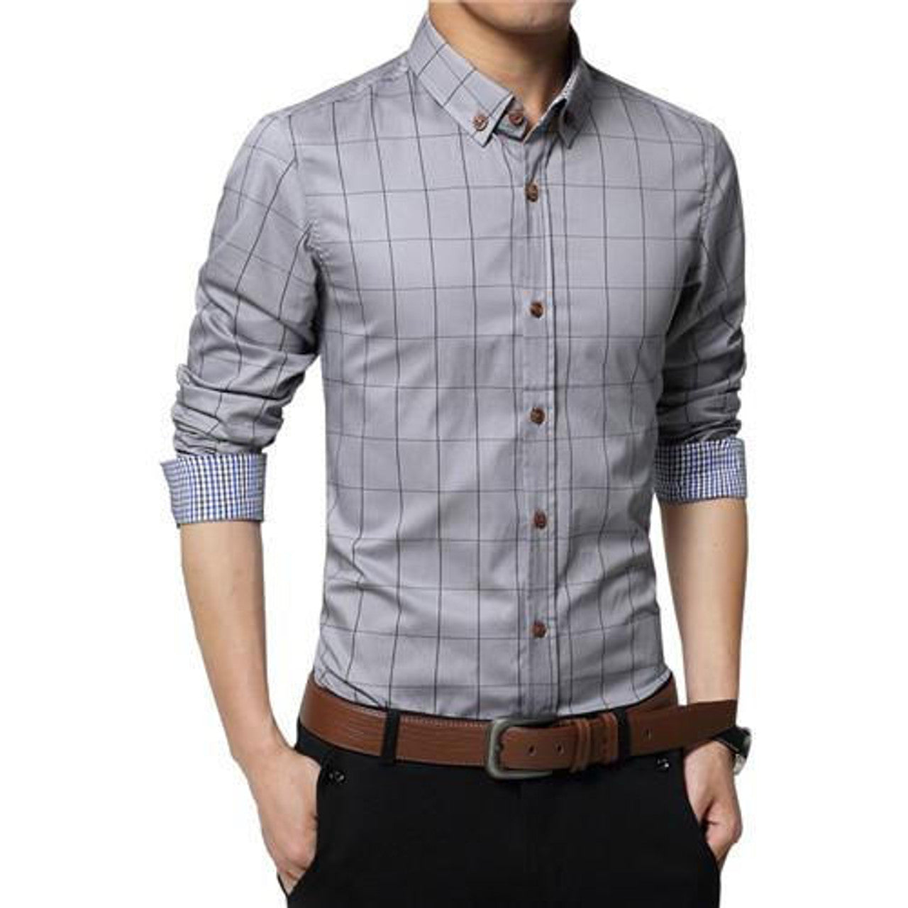 Chemise à carreaux slim fit, manches longues