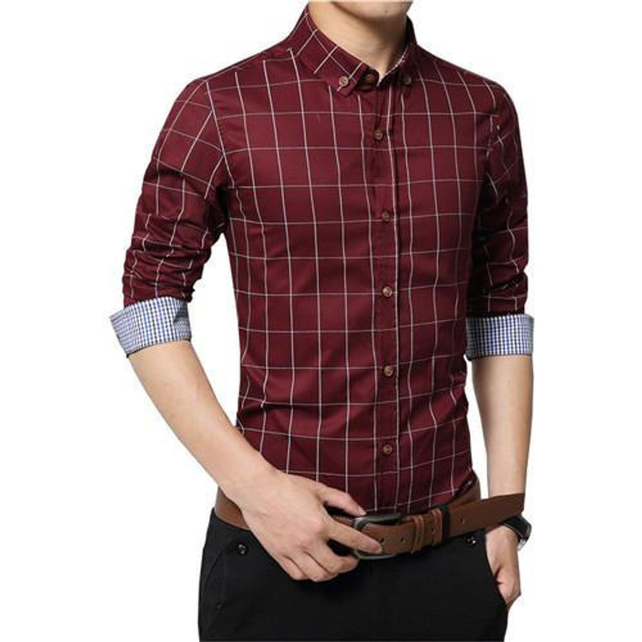 Chemise à carreaux slim fit, manches longues