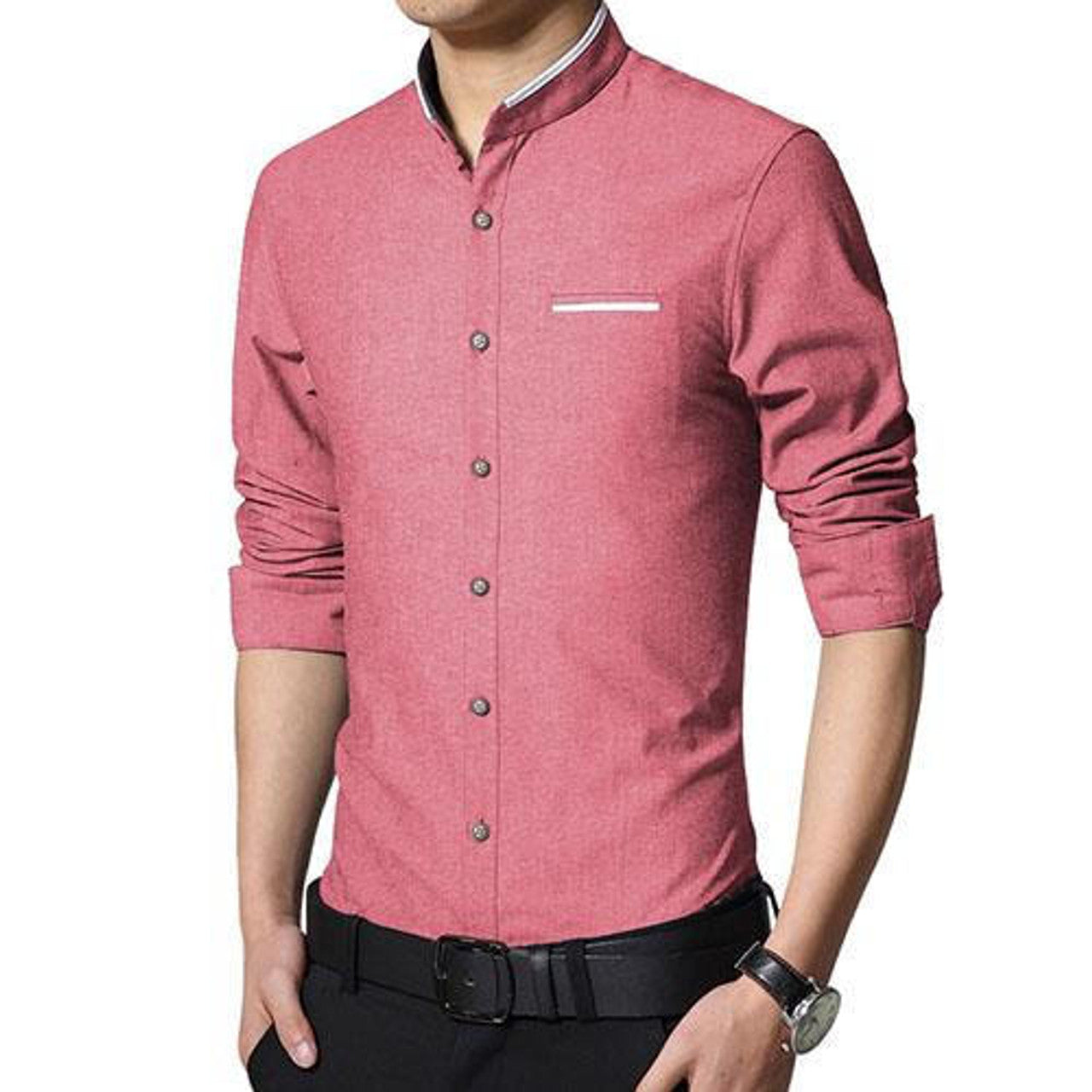 Chemise slim longues manches à col mandarin