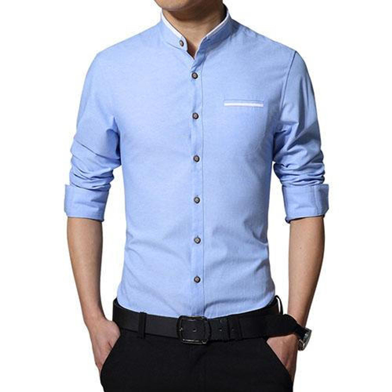 Chemise slim longues manches à col mandarin