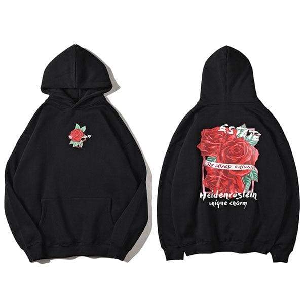 Hoodie Roses - Noir / L - STREETWEAR STYLE