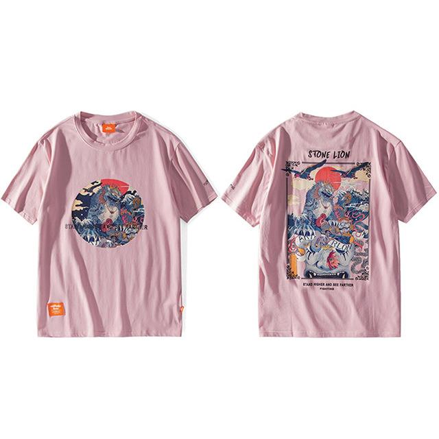 T-shirt Hideichirō imprimé - A58SH208 Pink / S - STREETWEAR STYLE