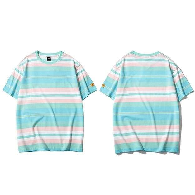 T-Shirt Rayé - Turquoise / S - STREETWEAR STYLE